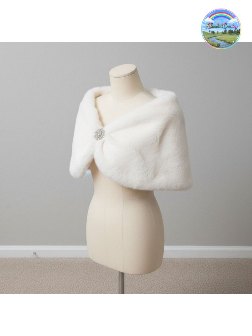 Faux Fur Shawl Wrap Wedding Bridal Cape Satin Clasp Evening Stole